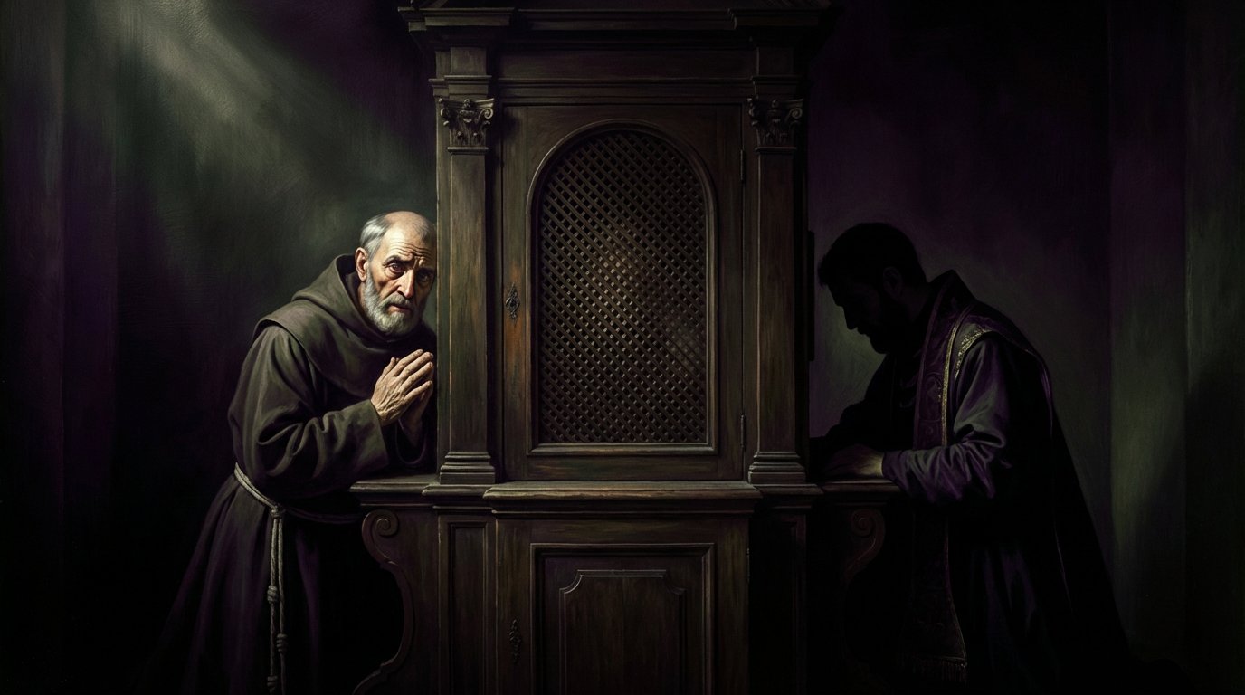 Une étrange visite [d'une personne possédée (?) dans un confessional]