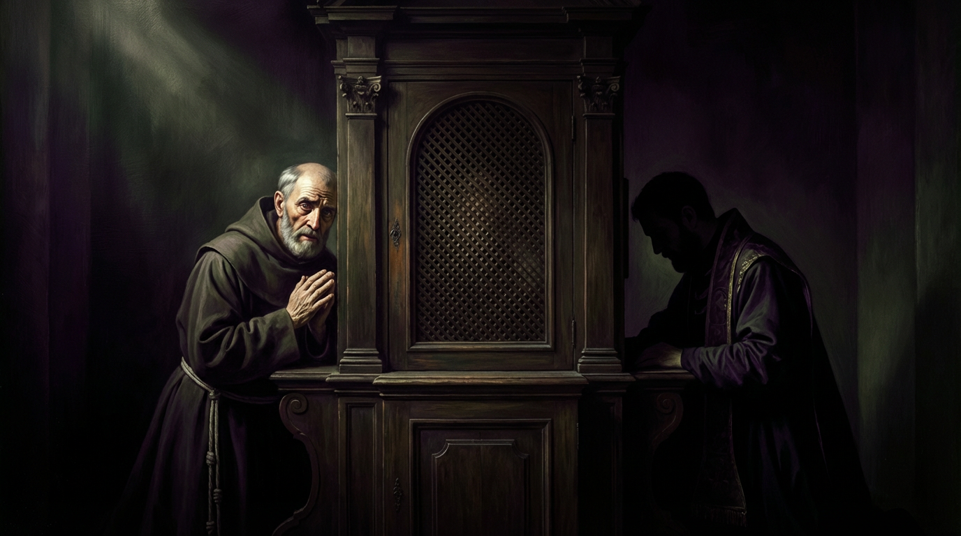 Une étrange visite [d'une personne possédée (?) dans un confessional]