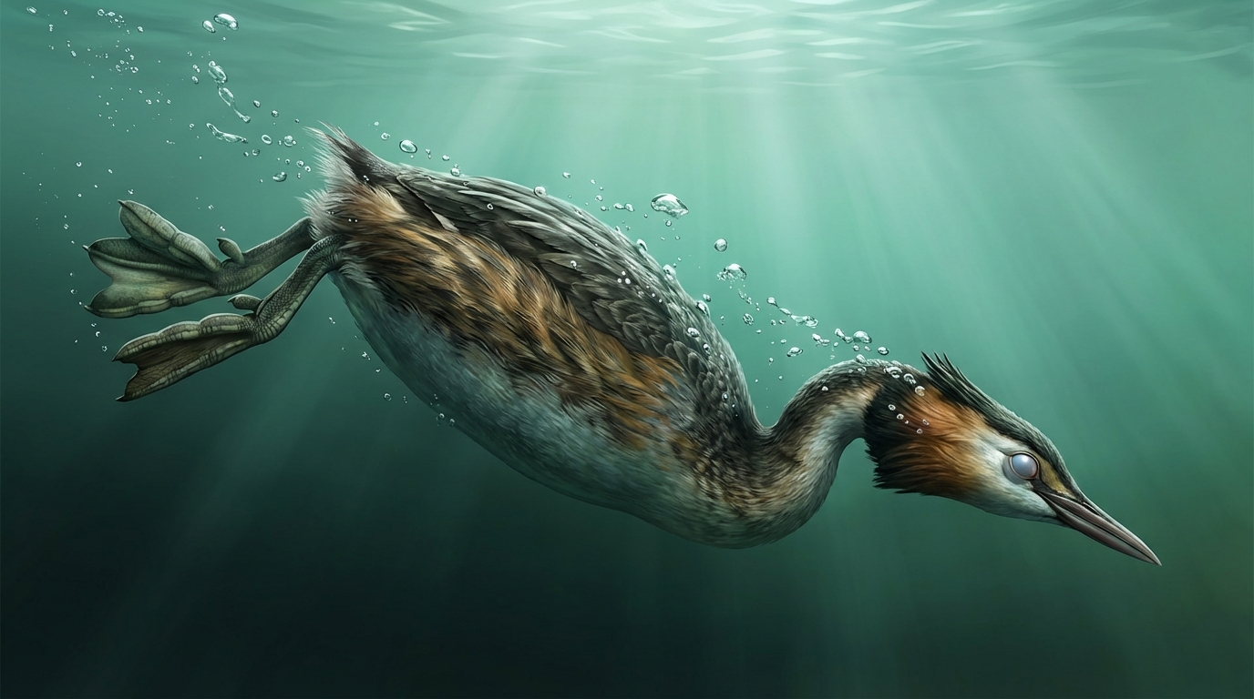 Le Grèbe huppé: un plongeur né