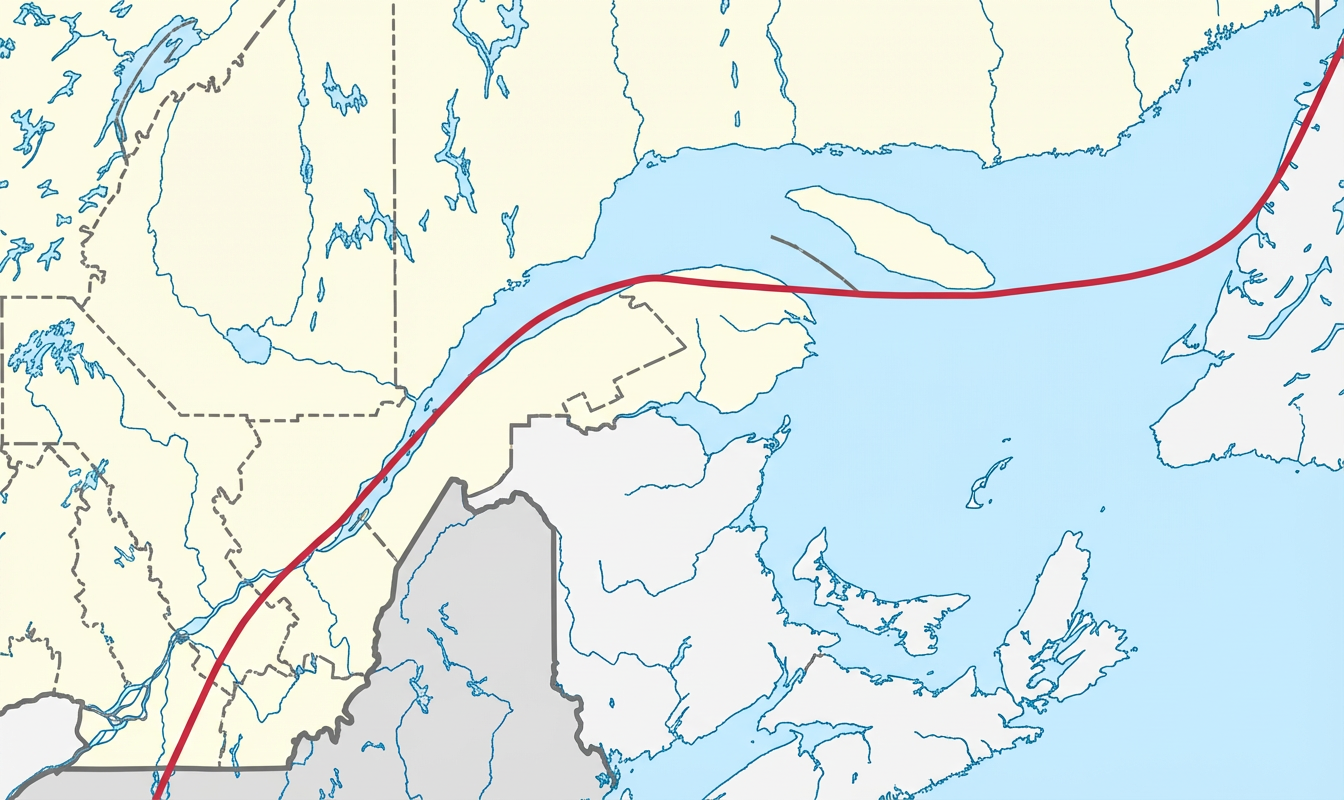 Fail le de Logan. Partant du lac Champlain, elle sépare les Appalaches, au Nord, et la plate-forme du fleuve Saint-Laurent dont elle traverse ici le golfe, puis se prolonge au Nord-Est jusqu’à la Gaspésie. (Wikipedia)