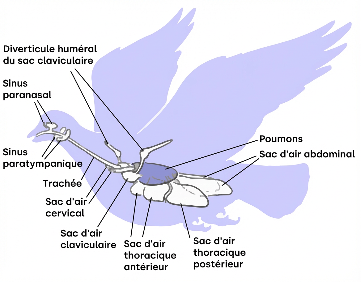 Le système respiratoire des oiseaux leur permet, outre la polypnée, un échange d’oxygène permanent dans les poumons (donc plus intensif qu’une alternance inspiration - expiration).