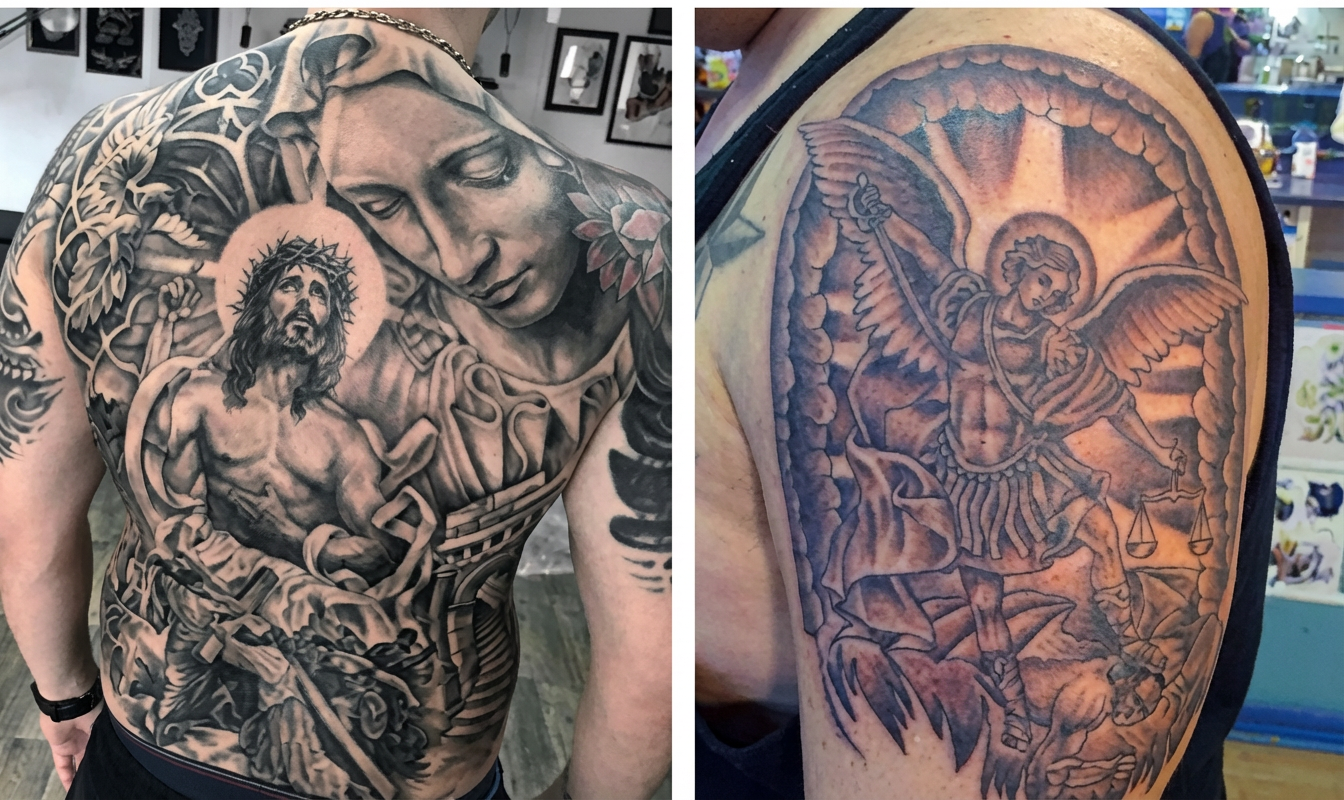Une forme de sacrilège qui déshonore les saints et les anges. (Tatouage de Saint Michel)