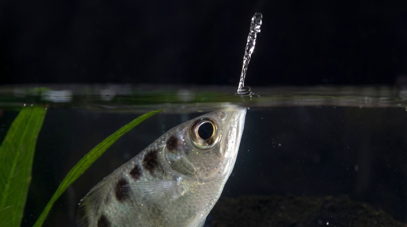 Jet non vertical qui doit tenir compte de la réfraction de l'eau