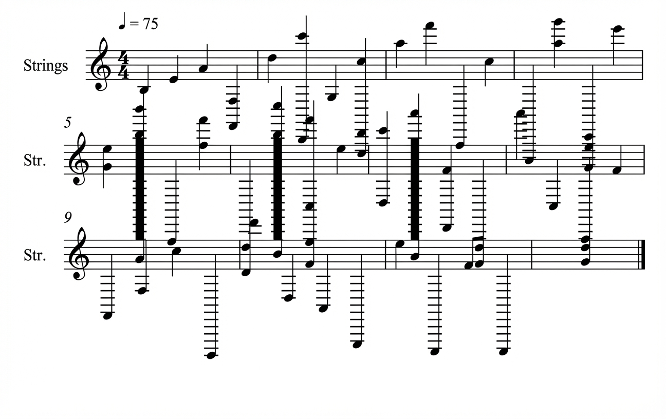 Portée montrant la répartition de l'ensemble de notes musicales assignées à chaque motif sur l'Image de la Vierge de Guadalupe.