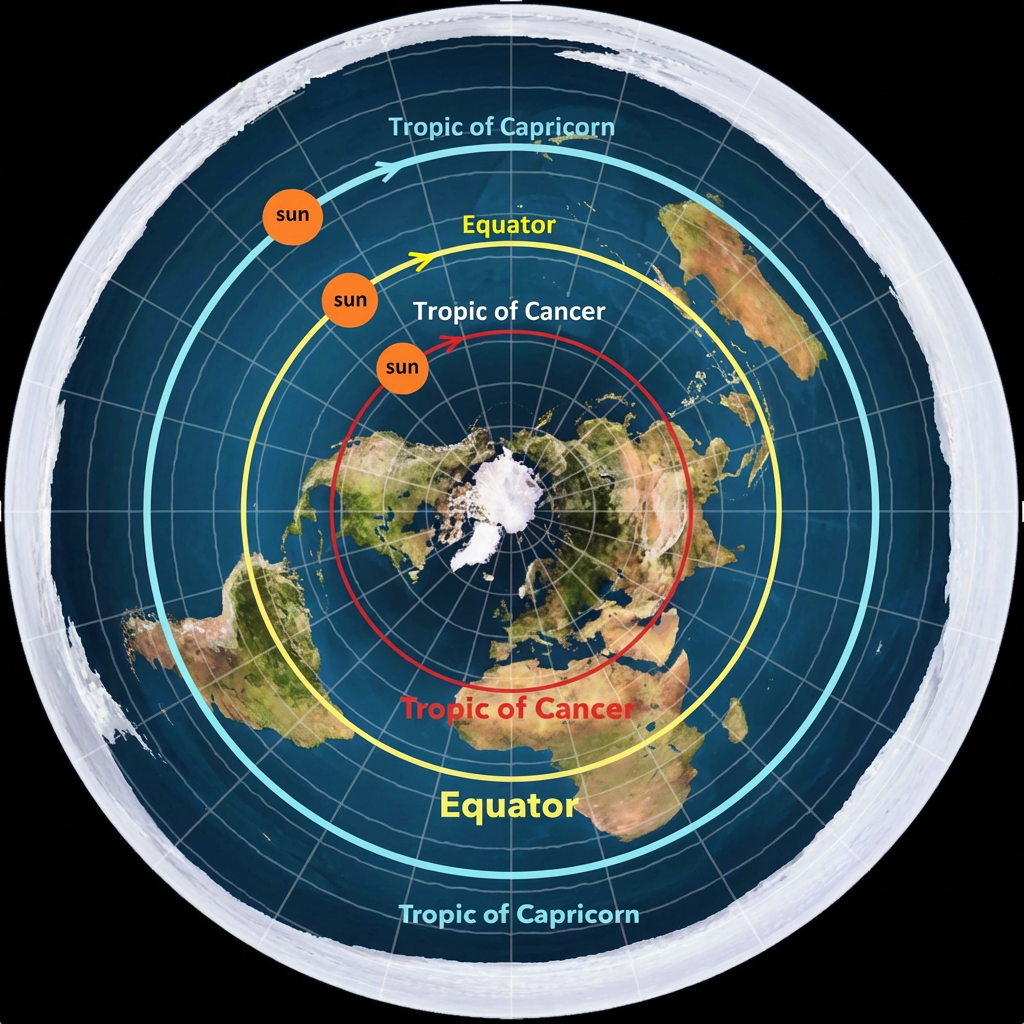Fig. 5. La Terre plate vue de l'étoile polaire, avec les trajectoires du soleil