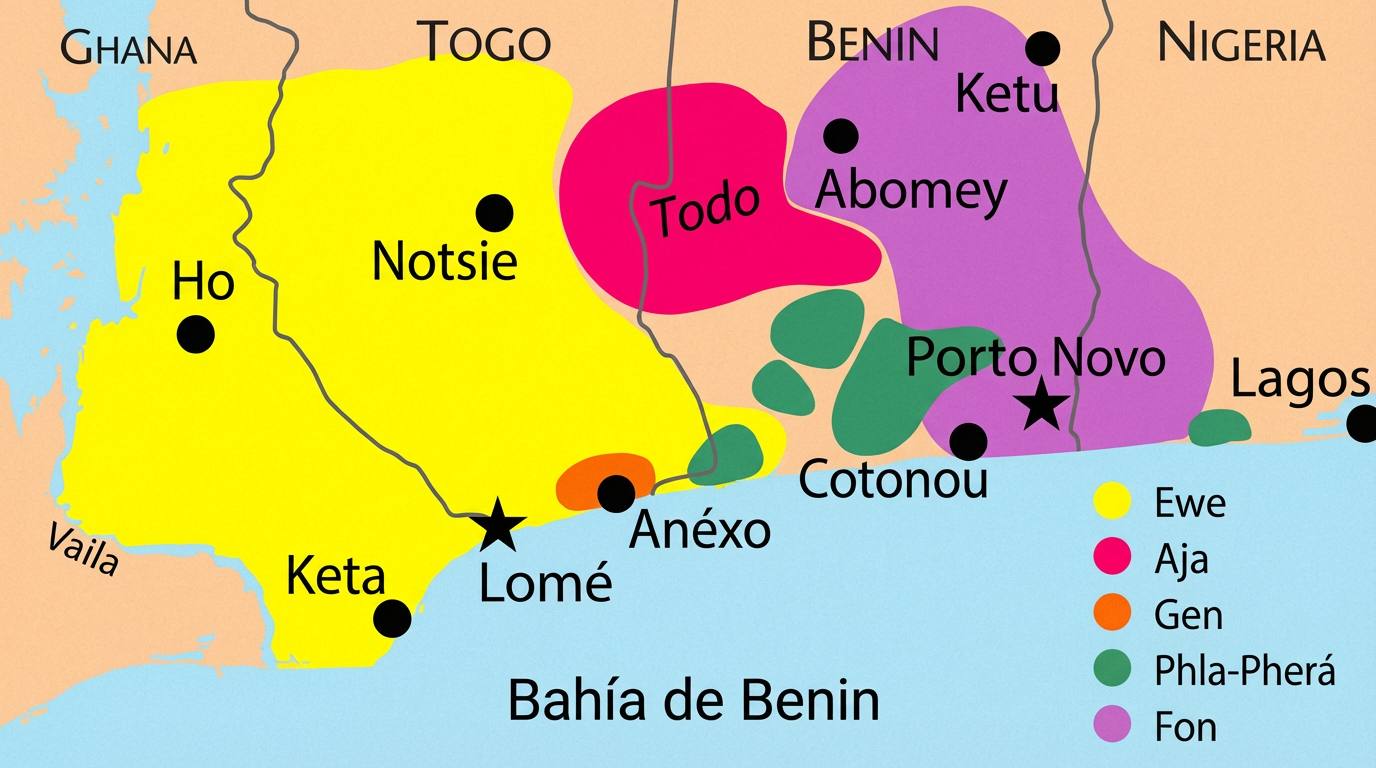 Fig. 2. Carte - Répartition des peuples côtiers adeptes originels du vaudou