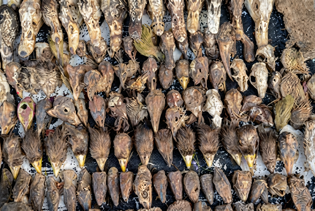 Fig. 10. Têtes d'oiseaux / Dioodon (poisson porteur de la détrodotoxdine mortelle)