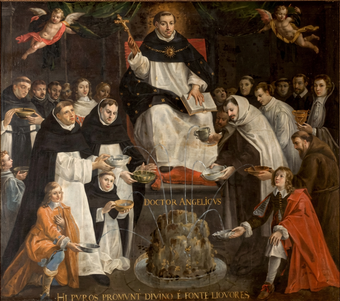 Fig. 4. Thomas d'Aquin (1225-1274) peint par Antoine Nicolas, 1648. Au premier plan, probablement l'enfant Louis XIV recueillant les sources jaillissantes du saint dominicain dit « docteur angélique » (Notre-Dame de Paris).