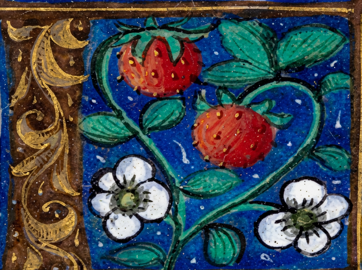 Fraise et manuscrit enluminé