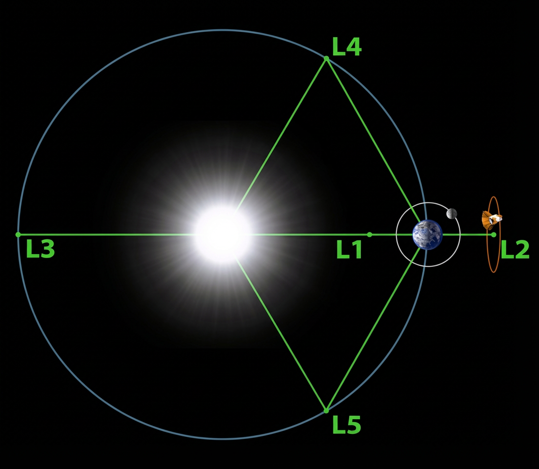 Soleil, Terre, leurs points de Lagrange et le Télescope