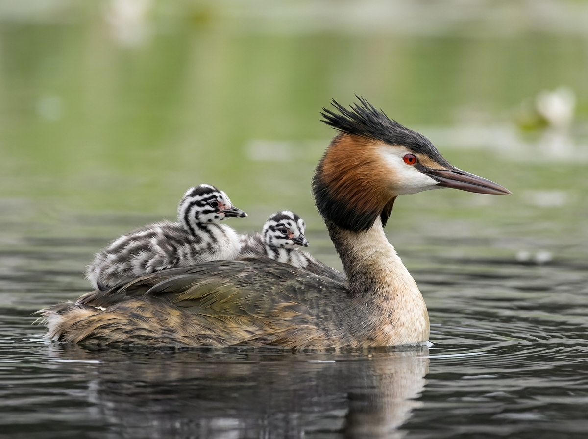 photo grebe huppé sur l'eau