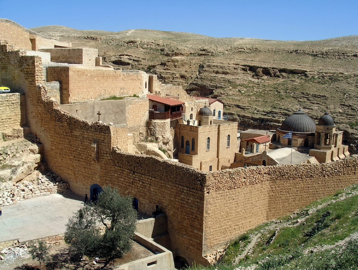 Le monastère Saint-Sabbas, surplombant la vallée du Cédron.