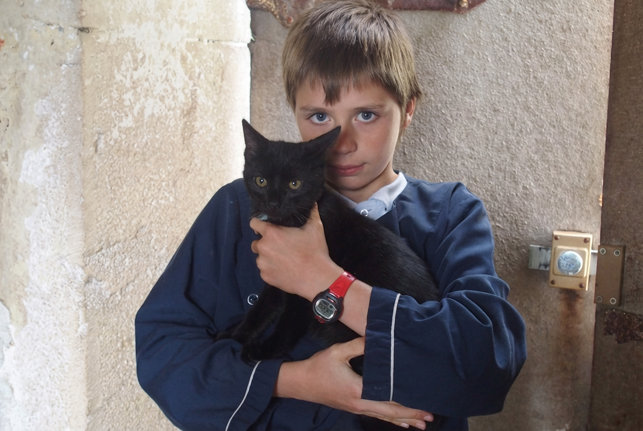 Garçon portant un chat