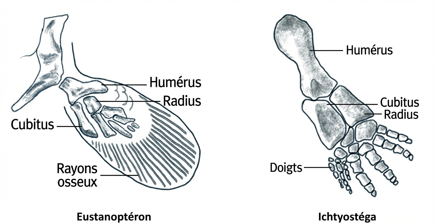 Comparaison d'os d'Eustanoptéron et d'Ichtyostega