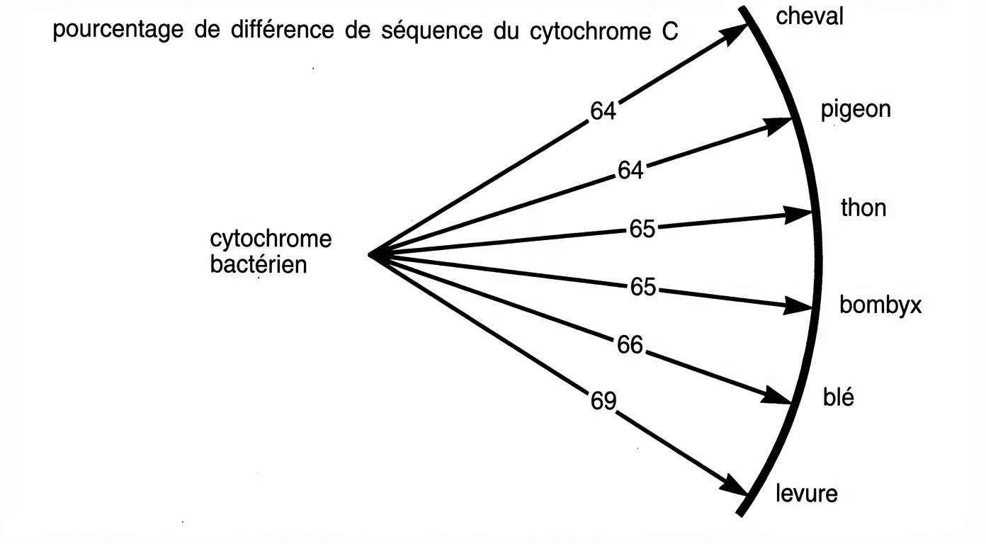 Schema de variation génétique du Cytochrome bactérien versus autres animaux
