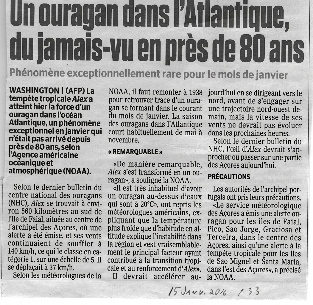 Article 15 janvier 2016 du Journal du Québec