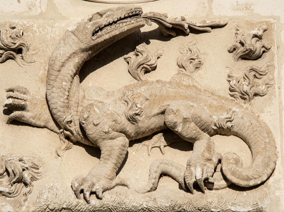 bas-relief du château de Blois (XVIe): représentation d'un plateosaurus