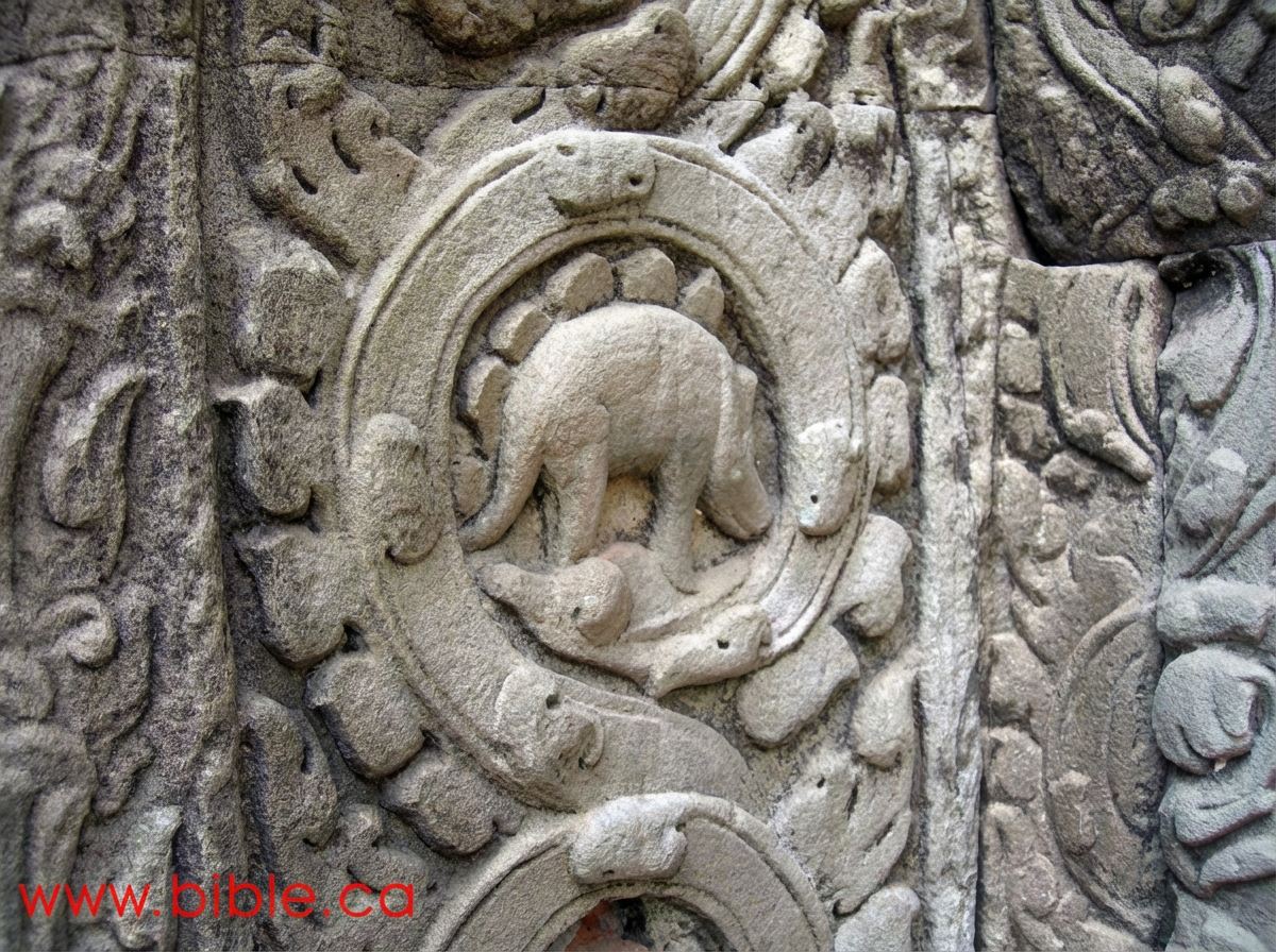 bas-relief du XIIe siècle au Cambodge représentant un stégosaure