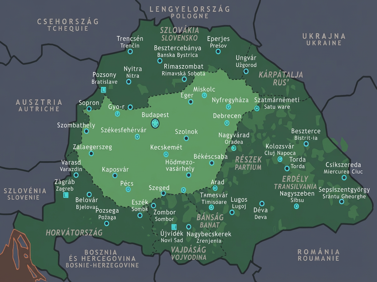 La Grande Hongrie historique et l'Etat résiduel actuel