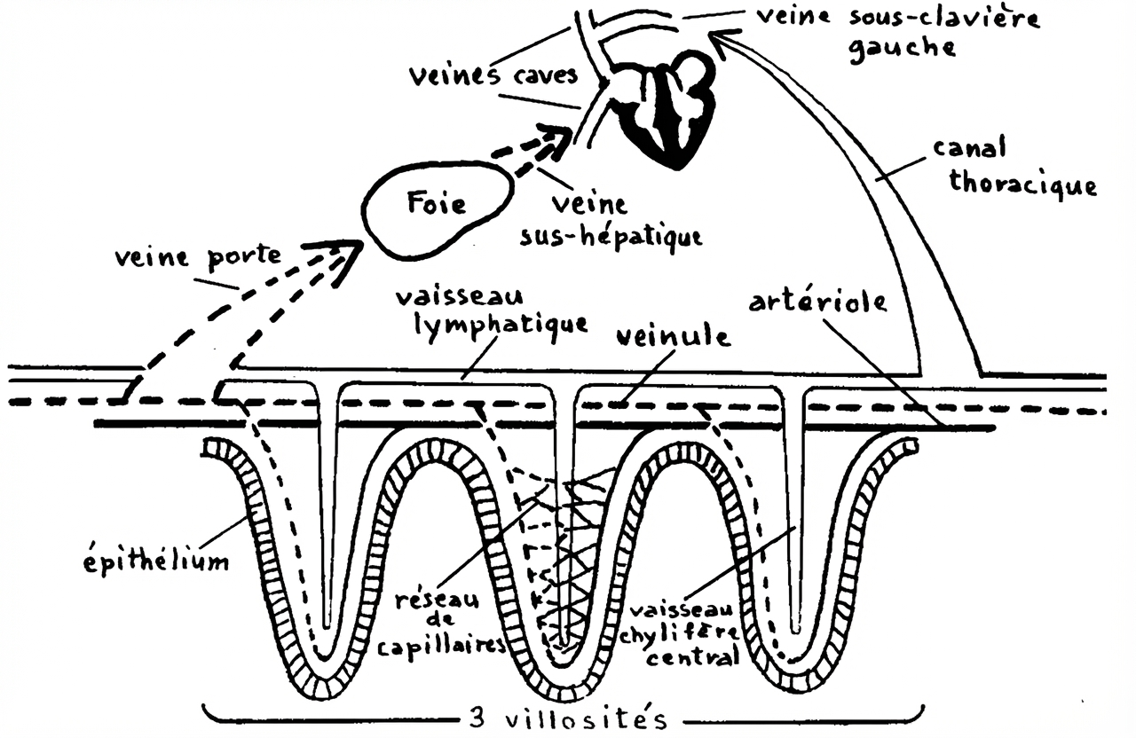 Schéma de l'absorption intestinale