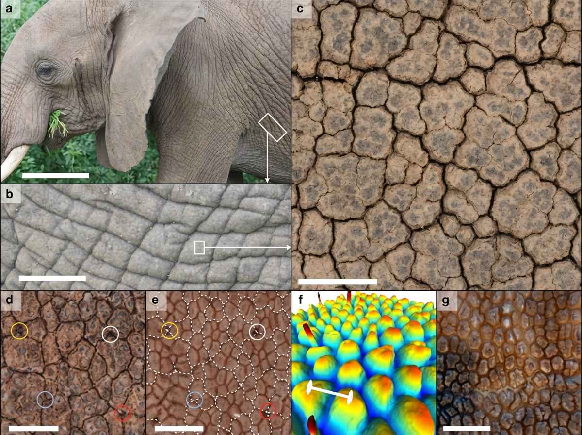 Fig. 30. Détail de la peau d'un éléphant, à différentes échelles.