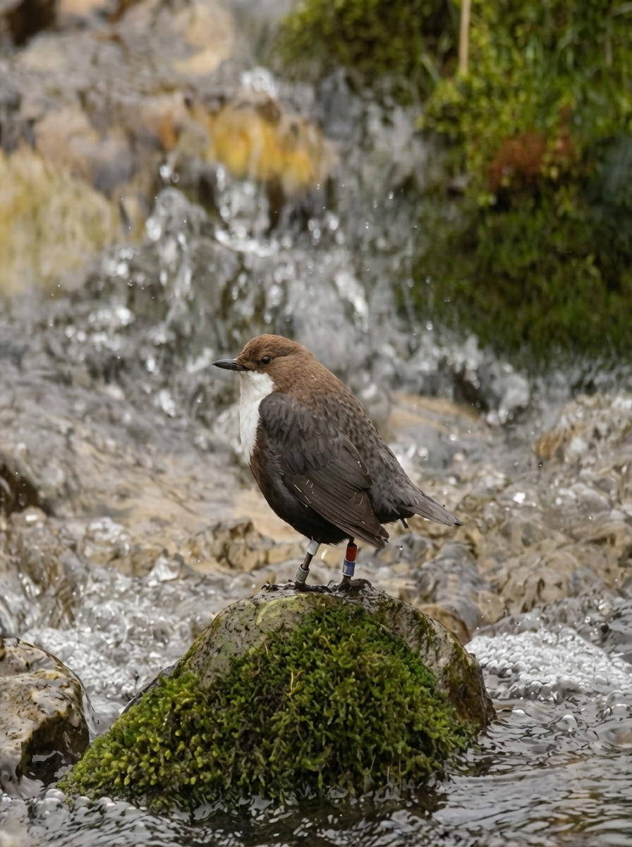 Cinclus cinclus sur une pierre.