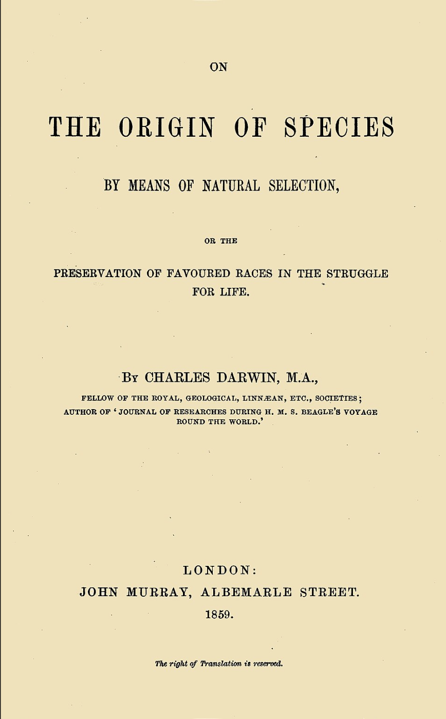Page de titre de L'Origine des espèces, 1859