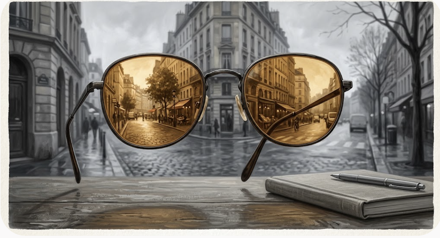 Illustration métaphorique du cadre de référence, lunettes teintées